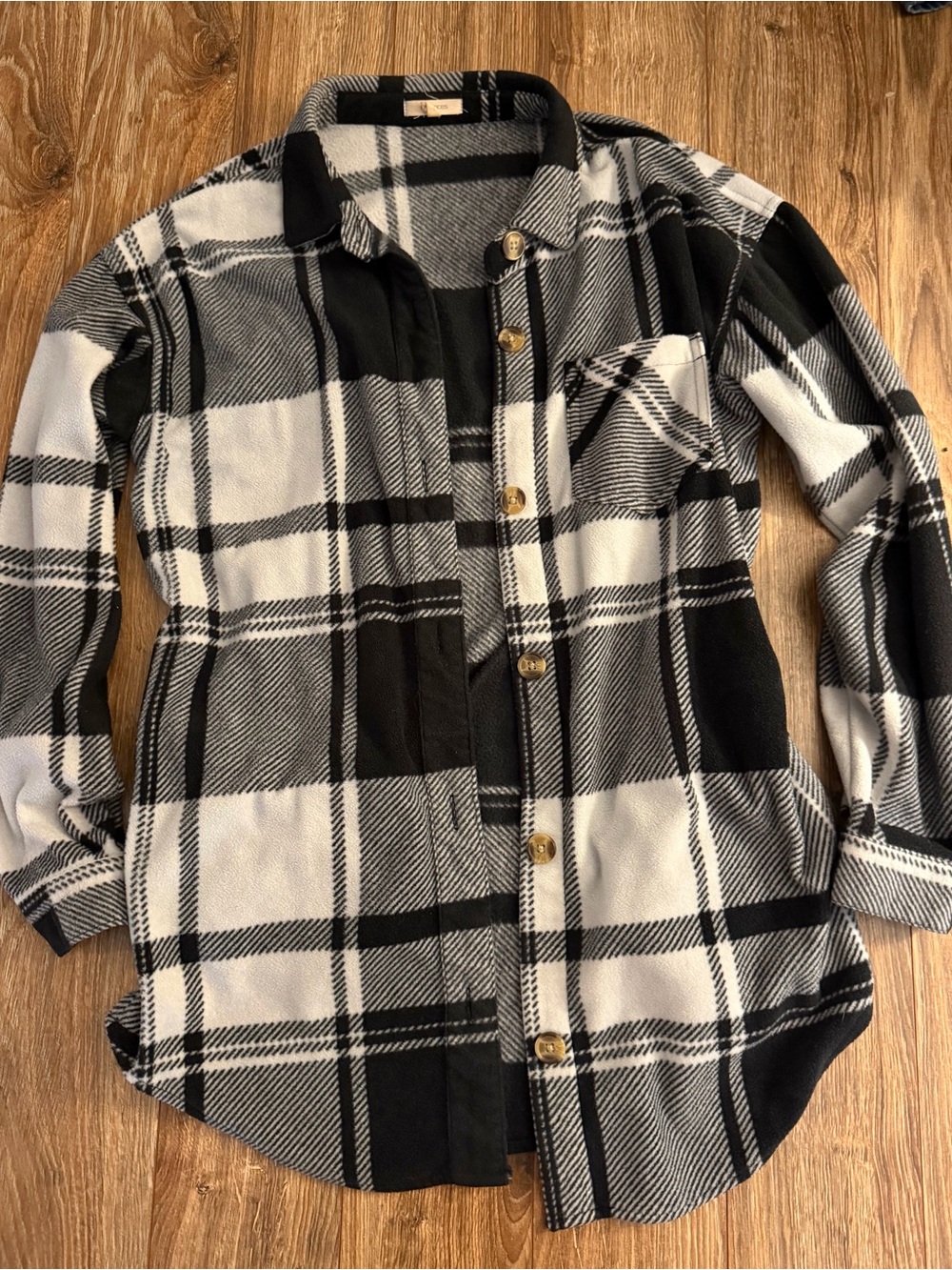 Maurices Black and White Plaid Fleece Button-Down Shirt Jacket Shacket